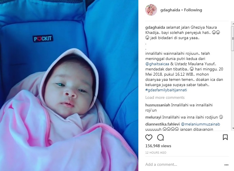 Ghaida Umumkan Sang Keponakan Meninggal Dunia