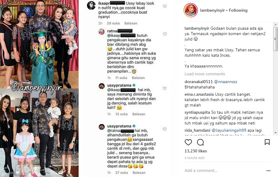 Balasan Menohok Ussy Sulistiawaty Terhadap Komentar Julid Netter