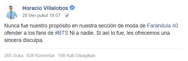 Permintaan Maaf Horacio Villalobos Atas Ucapannya yang Menyinggung