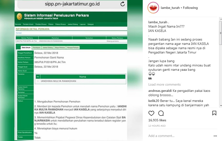 Bukti Ian Kasela Patenkan Namanya