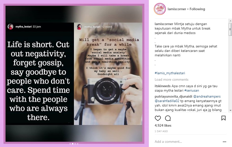 Mytha Lestari Akan Istirahat Sejenak dari Dunia Sosial Media