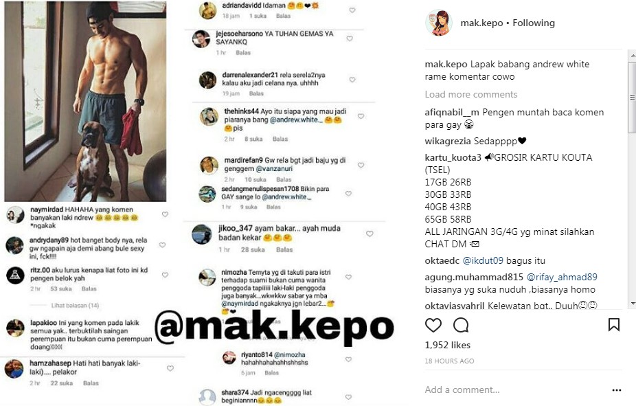 Komentar Pria Lebih Banyak Terlihat di Postingan Andrew White Saat Menunjukkan Perut Seksinya