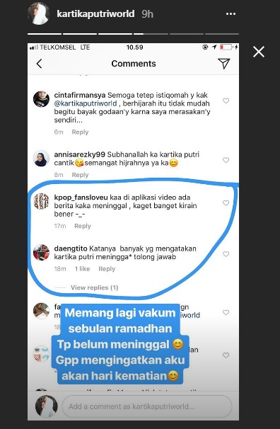 Kartika Putri Tegaskan Masih Hidup dan Mengaku Memang Vakum Selama Ramadhan