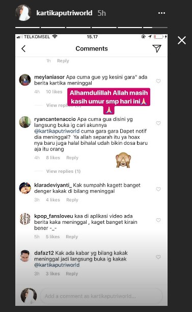 Kartika Putri Bersyukur Karena Sang Pencipta Masih Memberinya Umur Panjang