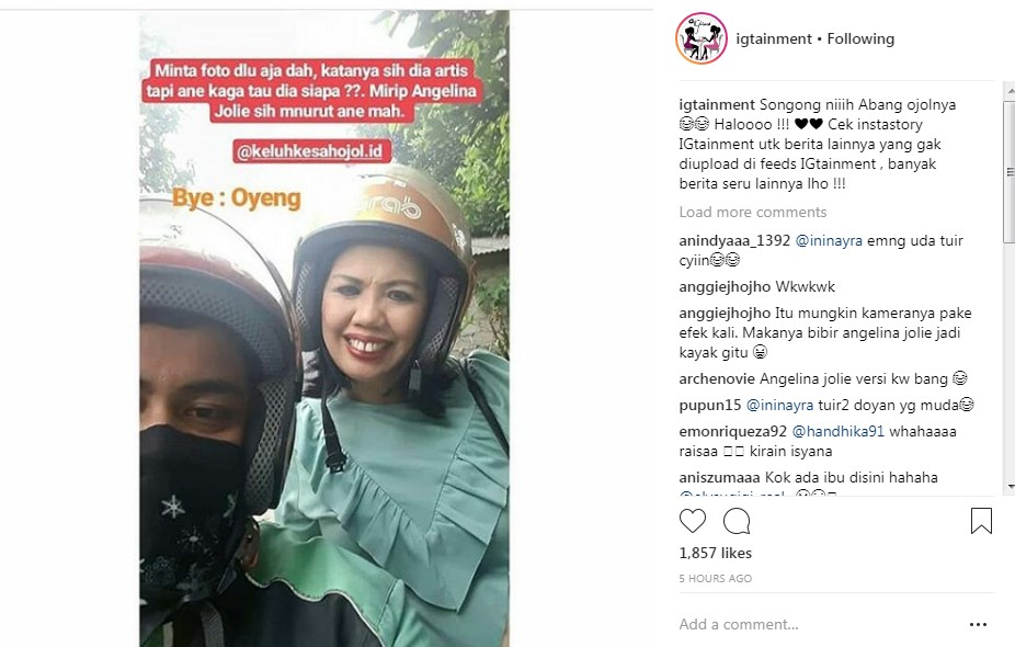 Potret Kebersamaan Ely Sugigi dan Driver Ojek Online