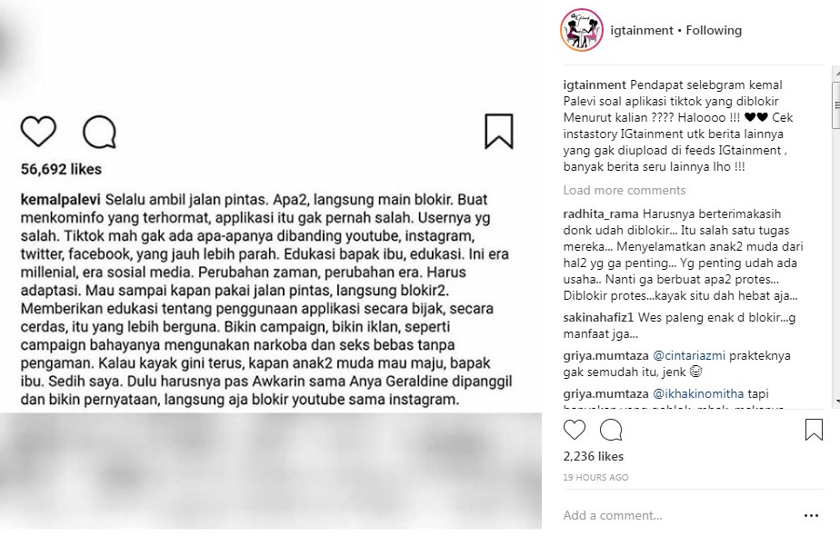 Kritikan Kemal Palevi Soal Tik Tok Diblokir