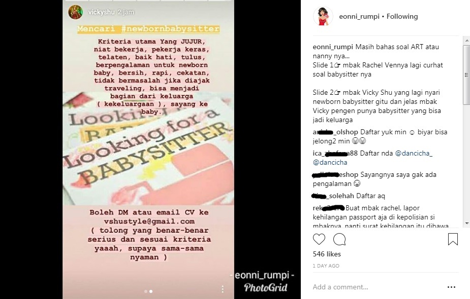 Persyaratan Untuk Jadi Baby Sitter Anak Vicky Shu