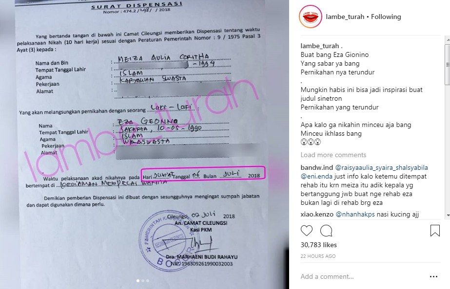 Jadwal Pernikahan Eza Gionino