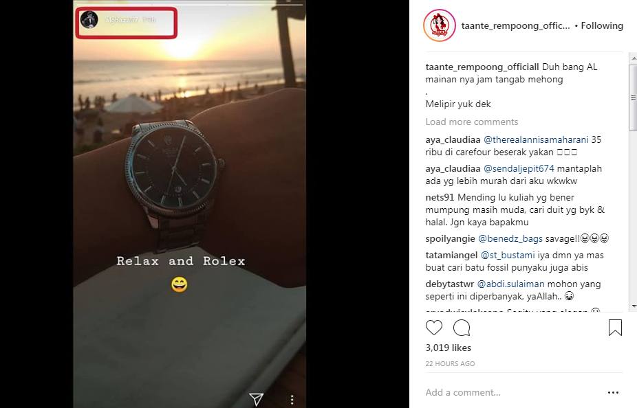 Al Ghazali Pamer Jam Tangan Mewah Merek Rolex di Instagram Story