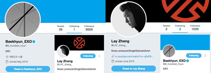 Baekhyun dan Lay Saling Follow di Twitter