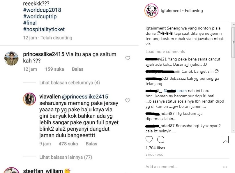 Jawaban Via Vallen Disebut Salah Kostum Saat Nonton Final Piala Dunia 2018