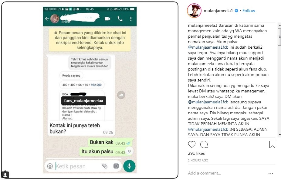Curhat Mulan Jameela Soal Akun Instagram Palsu