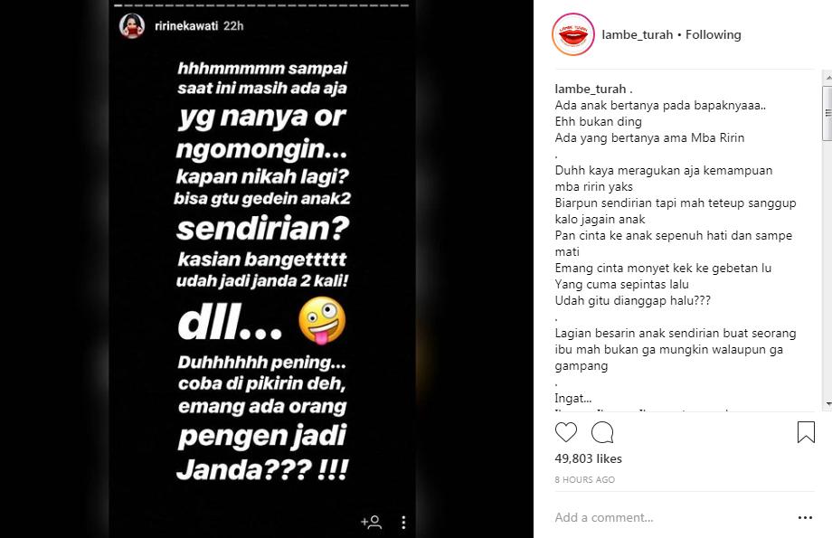 Tanggapan Ririn Ekawati Saat Netizen Merasa Iba dengan Status Jandanya