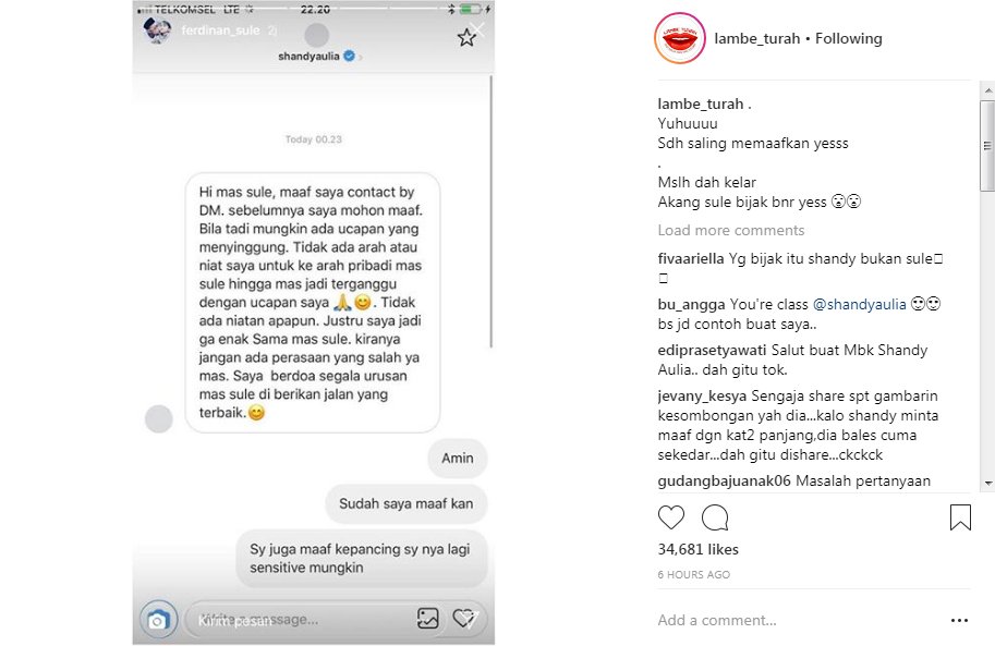 Shandy Aulia dan Sule Sudah Saling Memaafkan