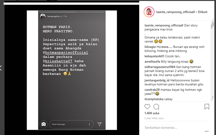 Pengacara Kriss Hatta Ingin Duet