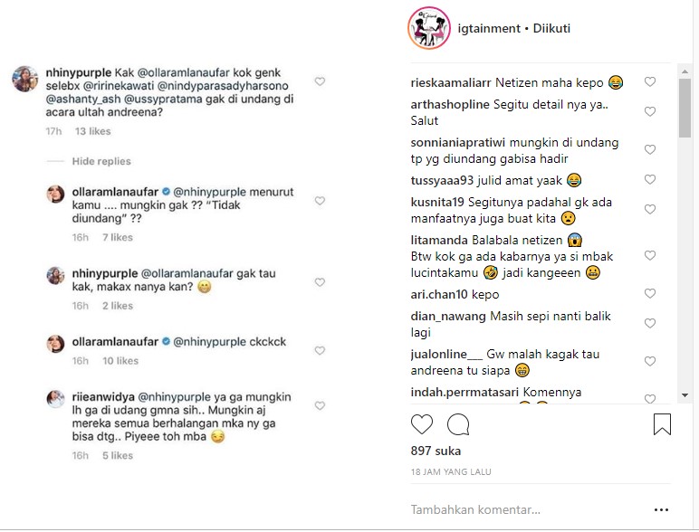 Olla Ramlan Dituding Tidak Mengundang Geng Selebnya