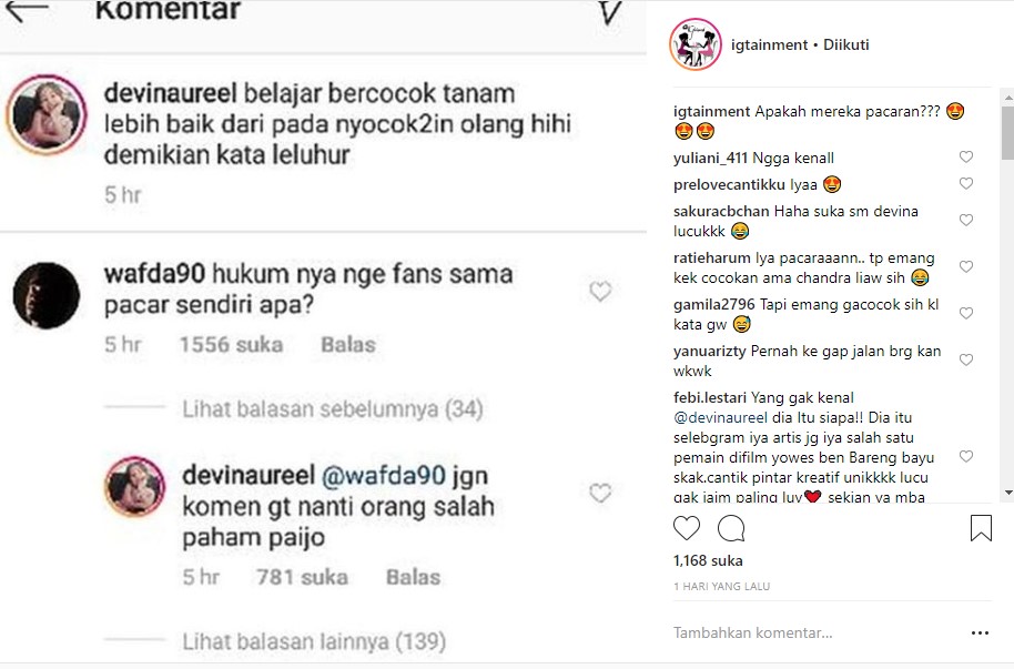 Wafda Saifan dan Devina Saling Balas Komentar