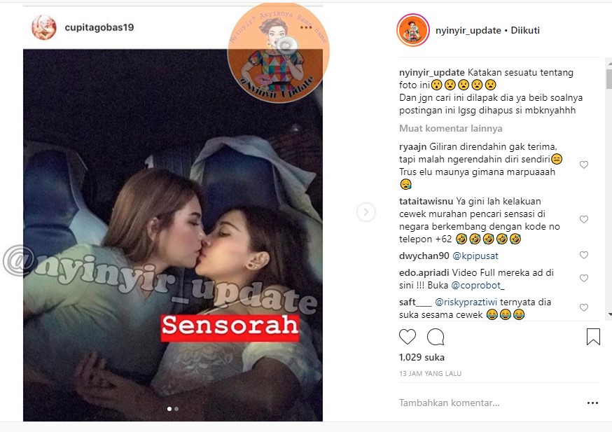 Cupi Cupita Unggah Foto Ciuman Bibir dengan Sesama Jenis