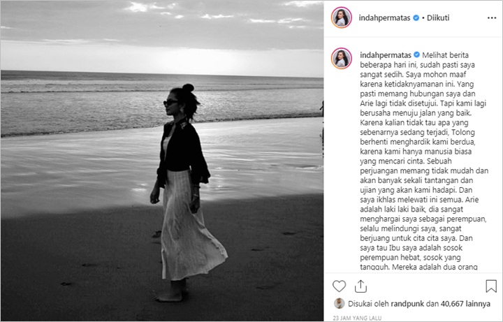Setelah lama bungkam, Indah Permatasari Angkat Bicara Soal Kisah Cintanya Dengan Arie Kriting