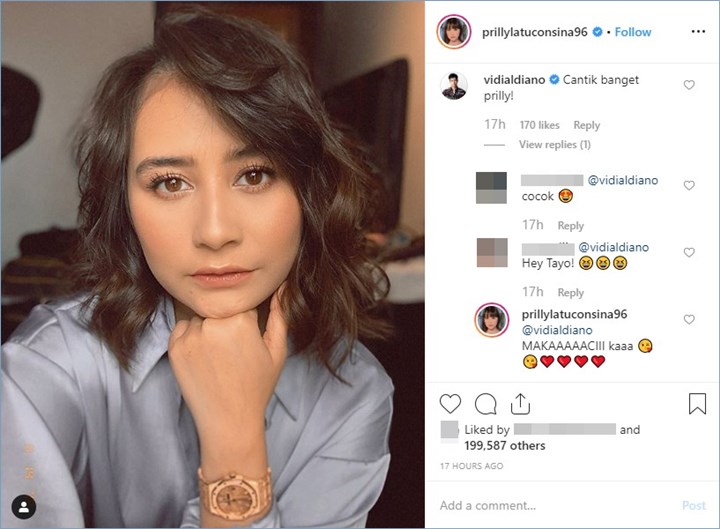 komentar vidi aldiano di unggahan prilly latuconsina di instagram