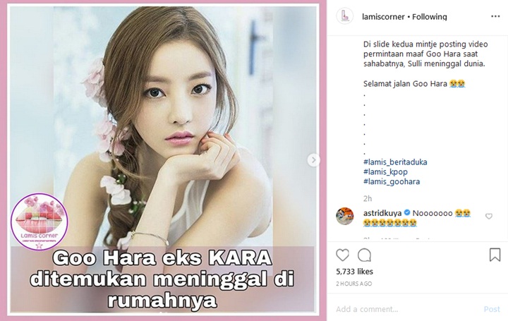 Astrid Kuya Komentari Goo Hara Meninggal