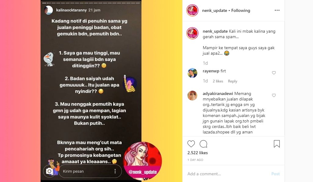 Ikut Berang dengan Akun Spam, Kalina Oktarani Skakmat Begini Tuai Respons Mengejutkan