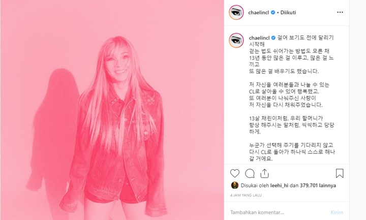 Bikin Mewek, CL Eks 2NE1 Unggah Pesan Mengharukan Usai Keluar Dari YG Entertainment