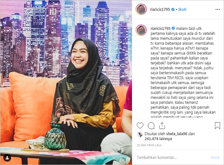 Akhirnya Kembali Tampil di TV Usai Lama Vakum, Ria Ricis Tulis Curhatan Panjang