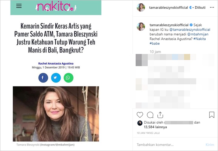 Geram Media Online Salah Tulis Kredit Foto, Tamara Bleszynski Langsung Buat Pengumuman Ini
