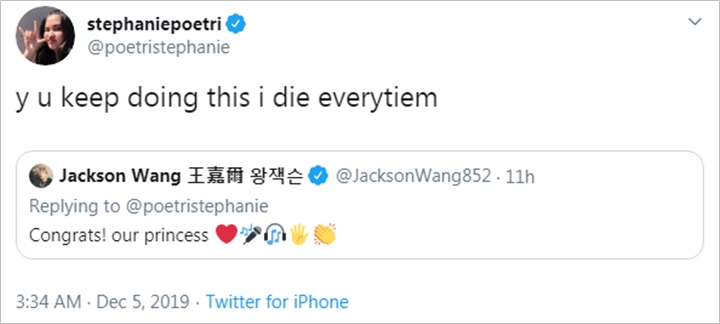 Menang MAMA 2019, Stephanie Poetri Dapat Ucapan Super Manis Dari Jackson GOT7
