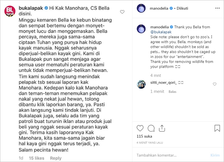Manohara Ungkap Klarifikasi E-Commerce Jual Satwa Liar, Peringatkan Publik Soal Kebun Binatang