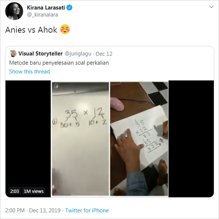 Bandingkan Kinerja Anies dengan Ahok, Kirana Larasati Sindir Lewat Meme Ini