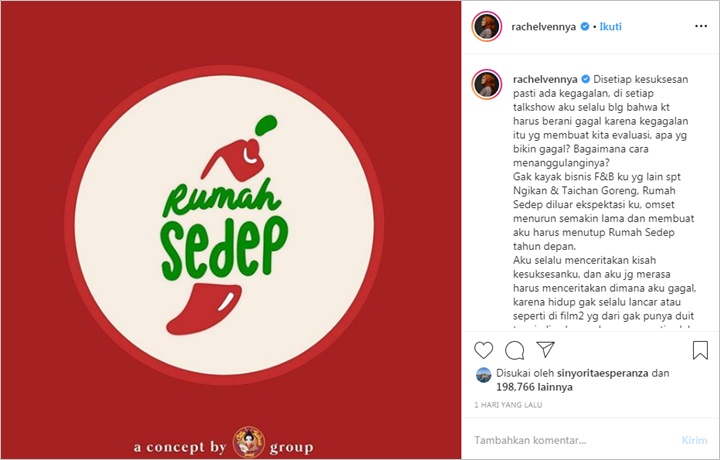 Rachel Vennya Umumkan Warung Makan \'Rumah Sedep\' Harus Tutup, Fans Tak Siap Berpisah