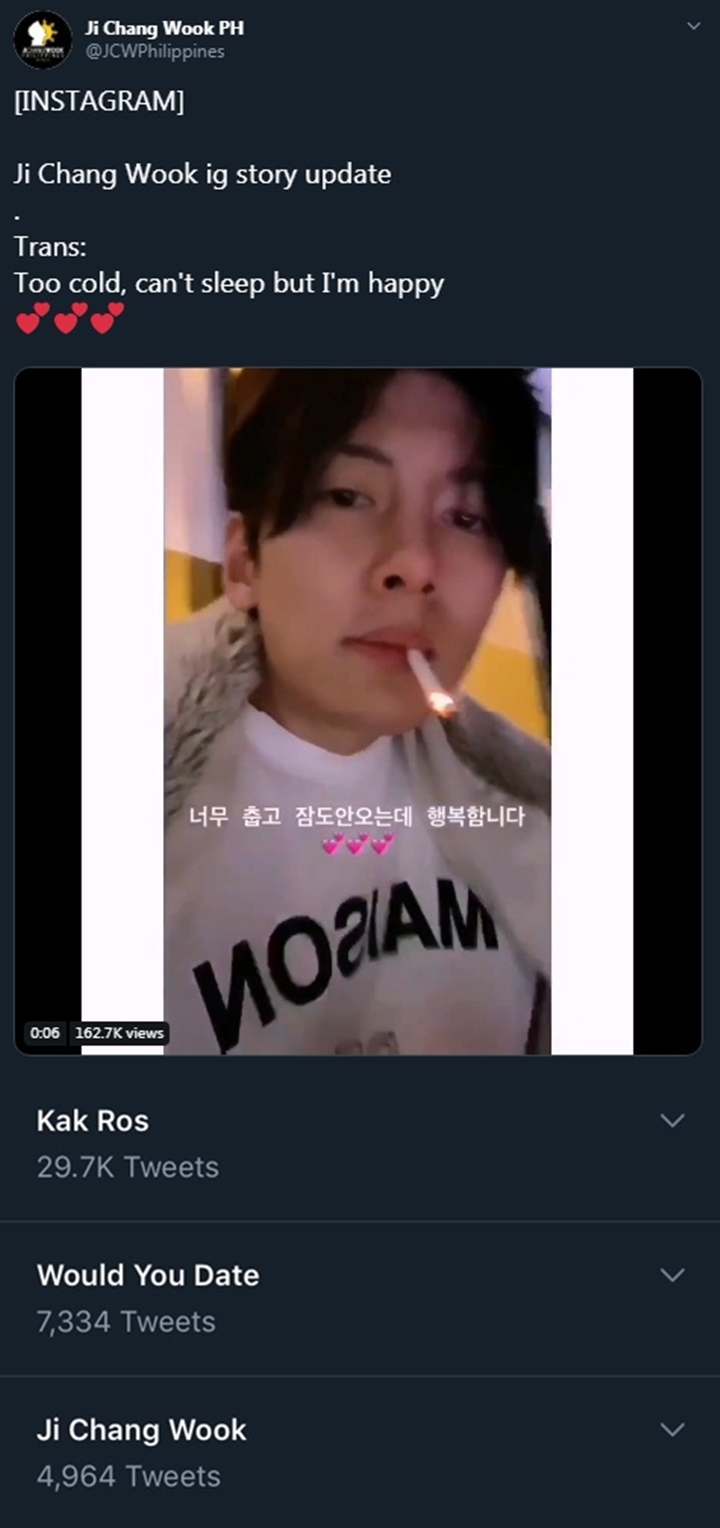 Lama Tak Update Instagram Stories, Ji Chang Wook Kejutkan Fans Unggah Video Merokok