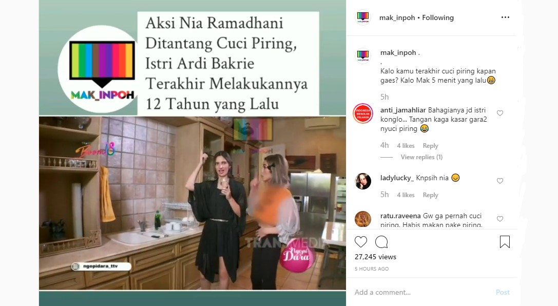 Sempat Viral Aksi Setrika Baju, Nia Ramadhani Ternyata Absen Cuci Piring Sejak 12 Tahun Lalu