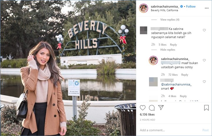 sabrina chairunnisa membalas pertanyaan warganet tentang mengucapkan selamat natal