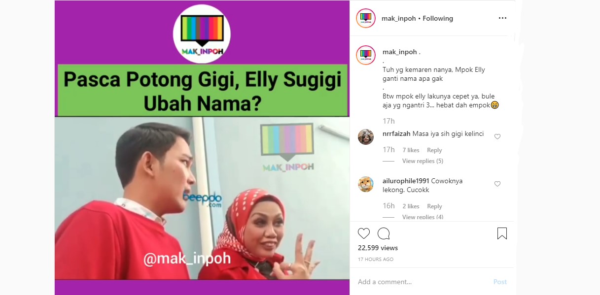 Ely Sugigi Sesumbar Tak Bakal Ganti Nama, Ekspresi \'Geli\' Sang Kekasih Jadi Sorotan