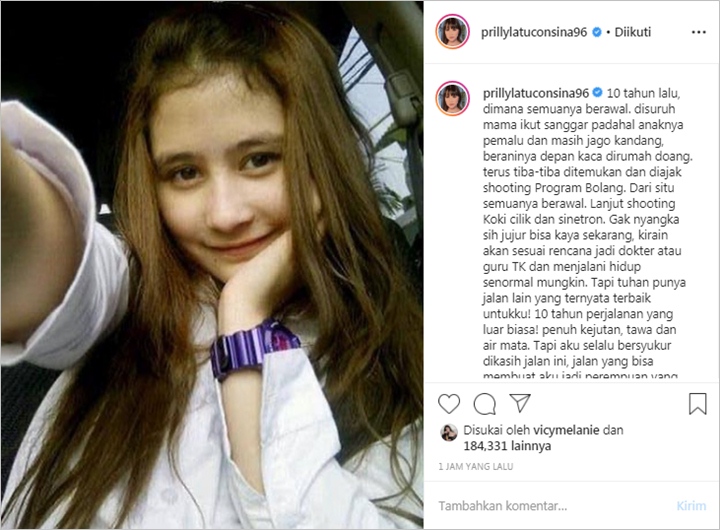 Prilly Latuconsina Sambut 2020, Potret Lawas Ini Bukti Perjalanan Satu Dekade