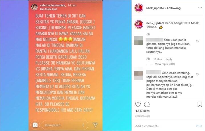 sabrina chairunnisa ingatkan hewan peliharaan