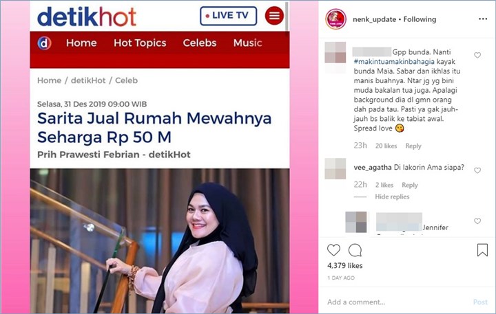 sarita abdul mukti menjual rumah