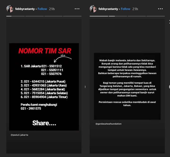 febby rastanty membagikan informasi bala bantuan untuk korban banjir