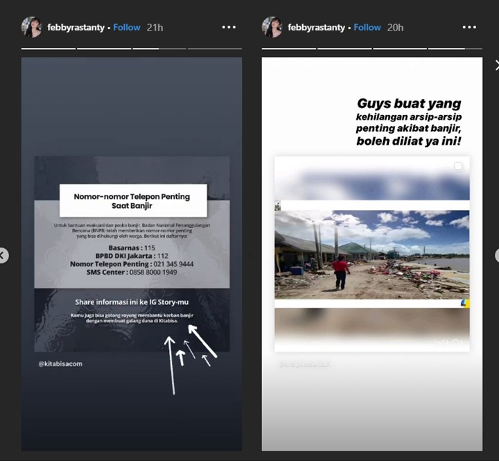 febby rastanty membagikan informasi bala bantuan untuk korban banjir