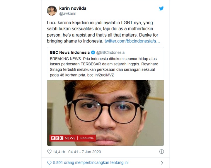 Awkarin Komentari Kasus Reynhard Sinaga