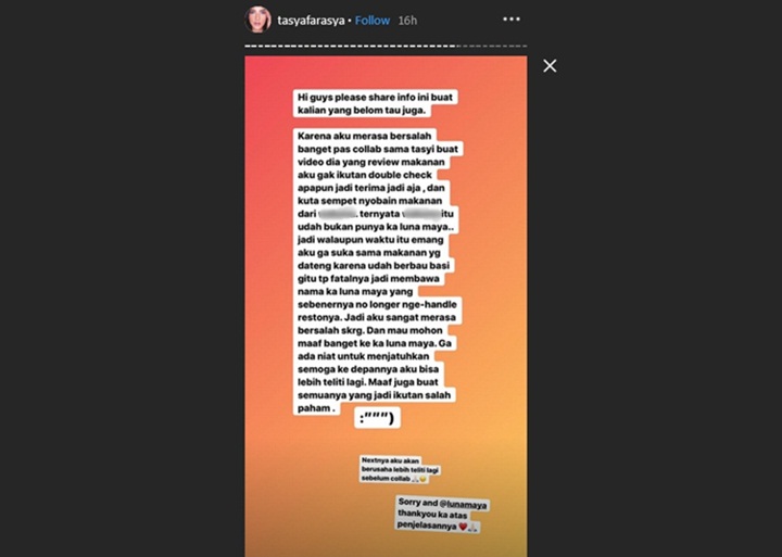 Tasya Farasya Meminta Maaf ke Luna Maya