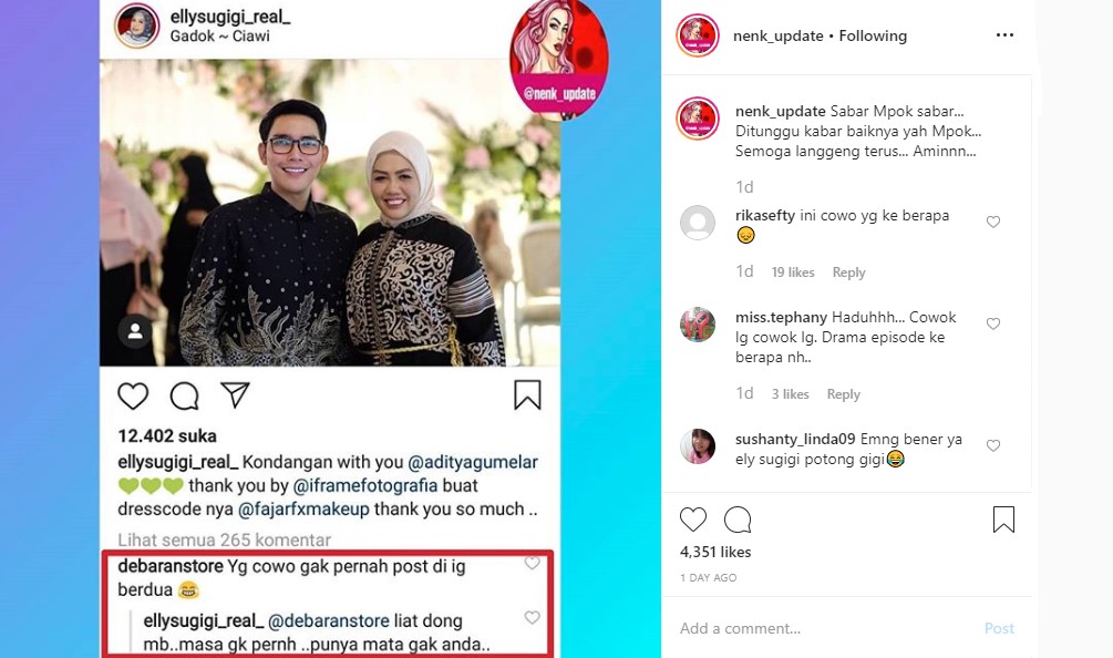 Ely Sugigi Beri Pembelaan Usai Pacar Disebut Tak Pernah Umbar Foto Bareng Malah Makin \'Diserang\'