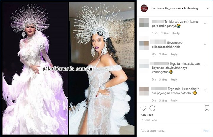syahrini mengenakan hiasan sama seperti beyonce