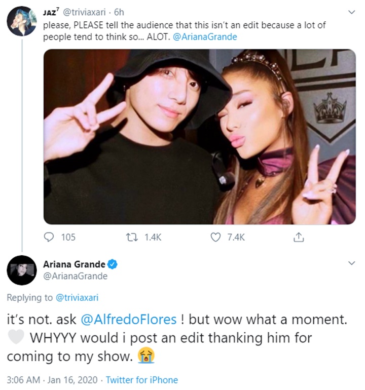 Foto Lawas Bareng Jungkook BTS Dikira Cuma Hasil Editan, Ariana Grande Balas Dengan Ekspresi Sedih