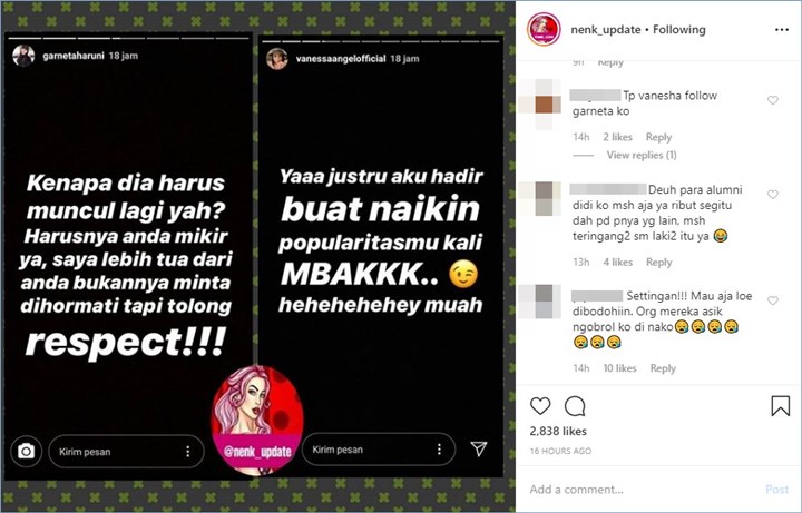 vanessa angel dan garneta haruni saling sindir
