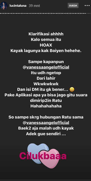 lucinta luna memberikan klarifikasi mengenai tersebarnya rekaman suara menjelekkan suami vanessa angel