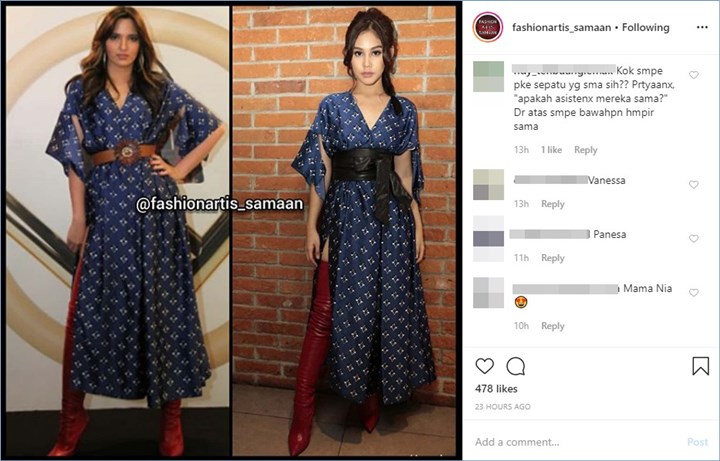 vanesha prescilla dan nia ramadhani mengenakan pakaian sama